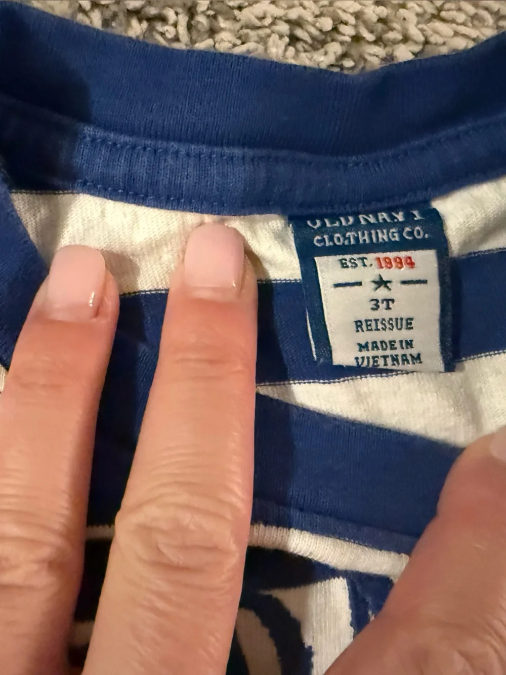 Old Navy Blue & White Striped Tee with Logo Print